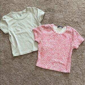 Brandy Melville Sage and Pink Leopard Short Sleeve Tees